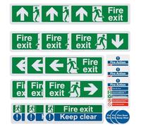 Exit Sign Stickers - 20x15cm, Safety Exit Labels | Adhesive Signs - Round Set of 21 Guiding People Escape Routes