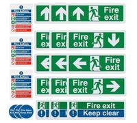 Exit Signs, Exit Signs - 21 x Self-Adhesive Exit Sticker Set - "Man Running Right" with Large Fonts, Top Pointing Sign, Colour-Emphasising