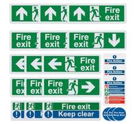 Exit Signs Kit, Self-Adhesive 21x Fire Escape Signs Set, Large Font Man Running Right Sticker, Pointing Up Direction Sign, High-Visibility Colors, Ideal for Household Safety