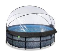 EXIT Stone Pool 14ft x 48in with Sand Filter Pump and Dome - Grey
