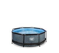 EXIT Toys 8ft Round Swimming Pool Above Ground Frame for Garden - Filter Pump, Stone Look Paddling Pool - Grey