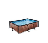 EXIT Toys Above Ground Swimming Pool Rectangular 7.2 x 4.9 x 2.1 ft with Filter Pump - for Kids and Families - Steel Frame Above Ground Pool - TÜV, CE and EN 16582 - Wood Pool - Brown