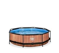 EXIT Toys Above Ground Swimming Pool Round 10 x 2.5 ft with Filter Pump - Garden Swimming Pool for Kids - Steel Frame - Steel Frame Garden Pool - TÜV Tested - Wood Pool - Brown