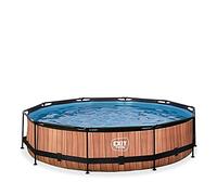 EXIT Toys Wood Pool - ø11.8x2.4ft - Large, Round Frame Pool with Cartridge Filter Pump - Easily Accessible - Suitable for Small Children - Strong Frame - Unique Design - Brown