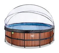 EXIT Toys Wood Pool with Multifunctional Cover - ø14.8x4ft - Large, Round Frame Pool with Sand Filter Pump and Pool Ladder - Extra Deep Pool - For Clean and Warm Pool Water - Brown