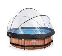 EXIT Toys Wood Pool with Multifunctional Cover - ø9.8x2.4ft - Round Frame Pool with Cartridge Filter Pump - Easily Accessible - Strong Frame - For Clean and Warm Pool Water - Brown