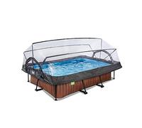 EXIT Toys Wood Pool with Multifunctional Dome - 7,2x4,9x2,1ft - Compact, Rectangle Frame Swimming Pool with Cartridge Filter Pump - Easy to Enter - Sturdy Frame - For Clean and Warm Pool Water - Brown