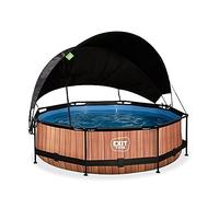 EXIT Toys Wood Pool with Sun Canopy - ø9.8x2.4ft - Round Frame Pool with Cartridge Filter Pump - Optimal UV Protection - Easily Accessible - Strong Frame - Unique Design - Brown