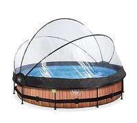 EXIT Toys Wooden Pool with Pool Enclosure - Includes Filter Pump with Cartridge - Brown Liner with Wood Pattern - Includes Liner Repair Kit - ø11.8x2.4ft - Brown