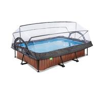 EXIT Toys Wood Pool with Multifunctional Cover - 9.8x6.6x2.1ft - Rectangular, Compact Frame Pool with Cartridge Filter Pump - Easily Accessible - For Clean and Warm Pool Water - Brown