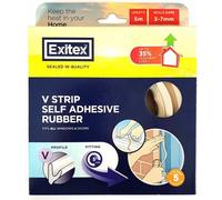 Exitex V Strip Self-Adhesive Rubber Seal (5M Roll), Draught Excluder For Doors & Windows, Seals Gaps 3mm To 7mm (White)