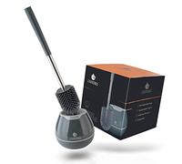 Exitoso® Hygienic silicone toilet brush with container as a set, long handle, flexible premium toilet brush for a clean toilet in grey and black, antibacterial