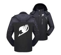 EXitv Men Mountain Jacket Printing Coat for Fairy Tail Detachable Hood Windbreaker Zipper Climbing Parka Color-blocking Outwear Tops Lined Warm Cozy Ski Suits-Black||XL
