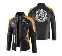 EXitv Men's Motorcycle Jackets Outwear Tops for Scania Sherpa Lined Cycling Jersey No Hood Coats Retro Graphic Leather Clothing PU Leather Racing Suit-Yellow||M