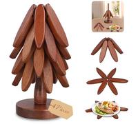 ExKeen Wooden Tree Coasters Set of 4, Anti-scalding & Heat Resistant, Creative Tree-shaped Design, Made of Beech Wood