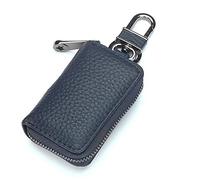EXKOKORO Leather Car Key Case Holder Auto Car Key Chain Protector Cover Zipper Bag Car Remote Key Fob for Car(Navy)