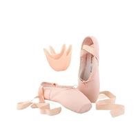 EXKURPOO Ballet Shoes Girls Ballerina Ballet Pointe Shoes Pink Red Women Satin Canvas For Dancing(Canvas with Pads,34)