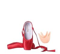 EXKURPOO Ballet Shoes Girls Ballerina Ballet Pointe Shoes Pink Red Women Satin Canvas For Dancing(Red with pads,42)