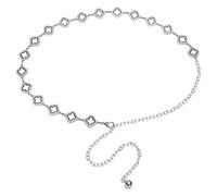EXKURPOO Chain Belt Waist Chain Accessories Women's Four-leaf Clover With Diamonds And Rhinestones Decorative Dress With Skirt, Thin Belt(Silver)