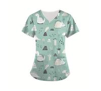 EXKURPOO Nurse's Uniform Clinical Uniform Woman Vet Tops V-Neck Short Sleeve with Micro Stretch Nurse(Color5,L)