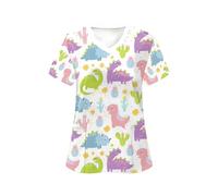EXKURPOO Nurse's Uniform Clinical Uniform Woman Vet Tops V-Neck Short Sleeve with Micro Stretch Nurse(Color1,M)