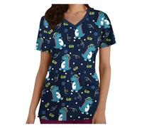 EXKURPOO Nurse's Uniform Clinical Uniform Woman Vet Tops V-Neck Short Sleeve with Micro Stretch Nurse(Color7,L)