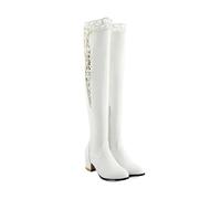 EXKURPOO Women's Boots Women Boots Black Over The Knee Sexy Female Autumn Winter Lady Thigh High(White,8.5)