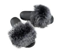 EXKURPOO Women's Sandals Summer Slippers For Women Plush Fluffy Slides Casual Shoes Flip Flops Flats Sandals(Black 2,44-45)