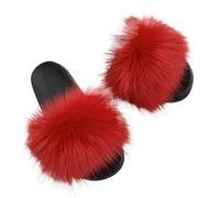 EXKURPOO Women's Sandals Summer Slippers For Women Plush Fluffy Slides Casual Shoes Flip Flops Flats Sandals(Red 4,42-43)