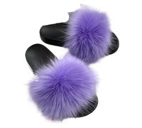 EXKURPOO Women's Sandals Summer Slippers For Women Plush Fluffy Slides Casual Shoes Flip Flops Flats Sandals(Purple 2,42-43)