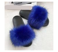 EXKURPOO Women's Sandals Summer Slippers For Women Plush Fluffy Slides Casual Shoes Flip Flops Flats Sandals(BLUE 5,38-39)