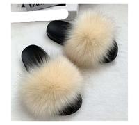 EXKURPOO Women's Sandals Summer Slippers For Women Plush Fluffy Slides Casual Shoes Flip Flops Flats Sandals(Beige,36-37)