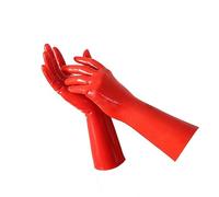 EXLATEX Rubber Secrets Short Latex Mixed Toes Wrist Gloves, Red, L - Wrist around - 18 cm