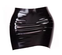 EXLATEX Women's Latex Rubber Gummi Black Mini Skirt (Small, Black)