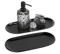 EXLECO 2 Bathroom Decorative Tray, Black Serving Plate, Mini Bathroom Decorative Tray, Stainless Steel Serving Tray, Candle Tray, Oval Storage Tray, Small Tray Organiser for Cosmetics, Jewellery,