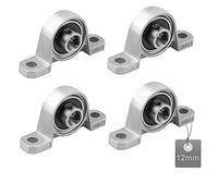 EXLECO 4 Pieces Zinc Alloy Gray Ball Bearing, 12 mm Pillow Block Set, Bearing Block, Flange Bearing for Axle Shaft Machine, 3D Printer (KP001)