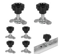 EXLECO 6 x Screw Fitting Airline Rail M8 x 45 Airline Fitting Black Star Handle Airline Fitting Accessories End Fitting for Lashing Rails 500daN Galvanised Airline Fitting