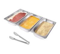 EXLECO Breading Bowls Set of 3 32.5 x 17.5 x 6.5 cm GN Container 1/3 Breading Line Stainless Steel Container Bowl Rectangular Metal Breading Street Stainless Steel Gastro Container for Cutlets Meat