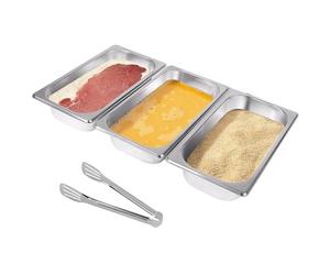 EXLECO Breading Bowls Set of 3 32.5 x 17.5 x 6.5 cm GN Container 1/3 Breading Line Stainless Steel Container Bowl Rectangular Metal Breading Street Stainless Steel Gastro Container for Cutlets Meat