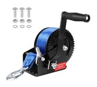 EXLECO Hand Winch 725 kg Cable Winch 10 m Polyester Strap with Hook, Boat Winch 2-Way Ratchet Belt Winch Manual Winch 4:1 Hand Winch for Trailer, Truck, Workshop, Garage, Dinghi, Boat, Wood, Blue