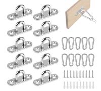 EXLECO Set of 10 M5 eye plate with eyelet and carabiner hook, stainless steel, awning attachment, ceiling hook, eyelet plate, 45 x 15 mm, mounting hooks, carabiner, U-hook, wall eyelet for attaching
