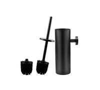EXLECO Toilet Brush Stainless Steel Toilet Brush with Brush Replacement for Water Tank and Container Wall Mounted Toilet Brush with Lid Long Rod Bathroom Accessories Matte Black