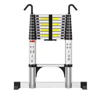 Exleiter Telescoping Ladder 2.9M, Extension Ladder with Hooks and Stabiliser Aluminium Folding Loft Ladder, Adjustable Step, Home Storage, Attic, Maintenance Garden etc, Max Load 150kg/330lb