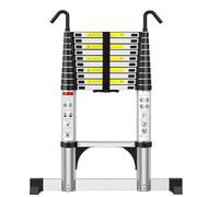 Exleiter Telescoping Ladder 3.2M, Extension Ladder with Hooks and Stabiliser Aluminium Folding Loft Ladder, Adjustable Step, Home Storage, Attic, Maintenance Garden etc, Max Load 150kg/330lb