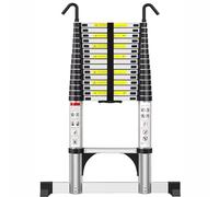 Exleiter Telescoping Ladder 6.2M, Extension Ladder with Hooks and Stabiliser Aluminium Folding Loft Ladder, Adjustable Step, Home Storage, Attic, Maintenance Garden etc, Max Load 150kg/330lb