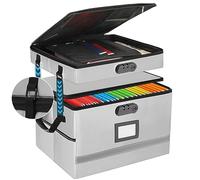 EXLIFBAG 2 Layer File Box with Lock, Portable Document Organizer, Fireproof & Waterproof Home Office Storage, 16.1" L x 12.2" W x 13.4" H