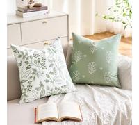 ExlizonDeco Sage Green Boho Decorative Pillow Covers 18x18 Inch Farmhouse Rustic Couch Throw Pillows Modern Summer Plants Cushion Covers Reversible Design for Sofa Couch Bed Living Room Chair