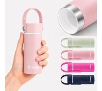 Exllena 200ml Small Water Bottle Ceramic Lined with Adjustable Silicone Handle Made of 100% Stainless Steel (Body + Lid), Mini Metal Water Bottle for Handbag, Leakproof (Blush Pink)