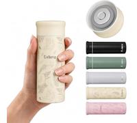 Exllena 250ml Mini Thermal Flask - 100% Leakproof Pocket Travel Mug for Flat White Coffee & Tea - Slim Stainless Steel Small Water Bottle for Handbag, Commute, Milk - BPA Free(Butter Botanical)