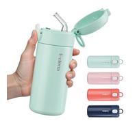 Exllena 300ml Small Water Bottle with One-Touch Soft Straw Lid, Double-Wall Vacuum Insulated Small Flask for Hot&Cold Drinks-Leak-Proof, Mini Water Bottle for Handbag, Yoga, Sport(Mint)